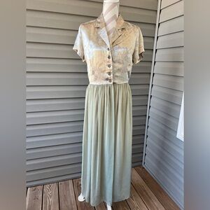 Bonnie Strauss Vintage 80s Satin Button Front Shirt Chiffon Dress With Slip Sz 8